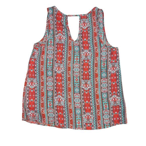 Pink Rose Sleeveless Boho Print Blouse with Keyhole Back – Size Small - Picture 3 of 10